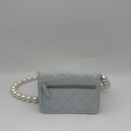 Chanel Light Blue Quilted Lambskin Clutch with Chain and Pearl Strap photo 3