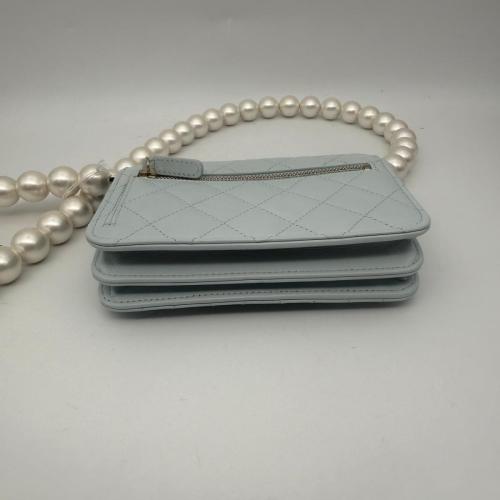 Chanel Light Blue Quilted Lambskin Clutch with Chain and Pearl Strap photo 4