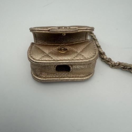 Chanel Gold Quilted Round Clip-on Coin Purse and AirPods Case Set photo 6