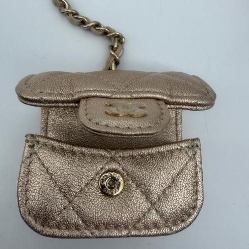 Chanel Gold Quilted Round Clip-on Coin Purse and AirPods Case Set photo 7