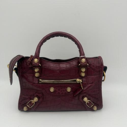 Balenciaga Burgundy Croc Embossed Leather Mini City Bag photo 2