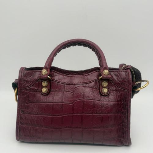 Balenciaga Burgundy Croc Embossed Leather Mini City Bag photo 3