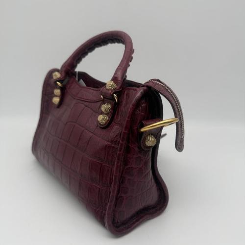 Balenciaga Burgundy Croc Embossed Leather Mini City Bag photo 5