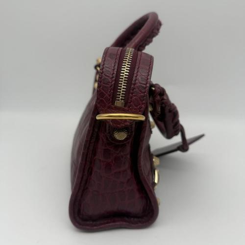 Balenciaga Burgundy Croc Embossed Leather Mini City Bag photo 6