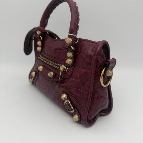 Balenciaga Burgundy Croc Embossed Leather Mini City Bag photo 8