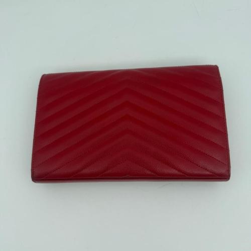Yves Saint Laurent Red Chevron Quilted Leather Envelope Wallet on Chain photo 2