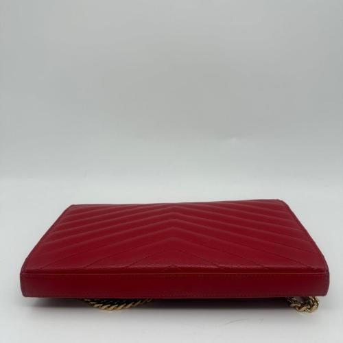 Yves Saint Laurent Red Chevron Quilted Leather Envelope Wallet on Chain photo 3