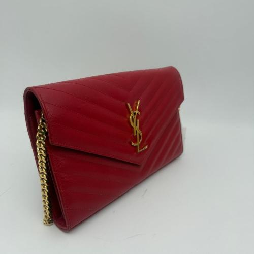 Yves Saint Laurent Red Chevron Quilted Leather Envelope Wallet on Chain photo 4