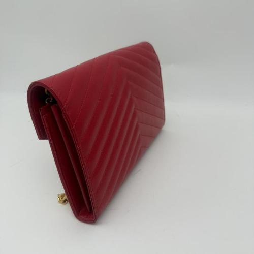 Yves Saint Laurent Red Chevron Quilted Leather Envelope Wallet on Chain photo 5
