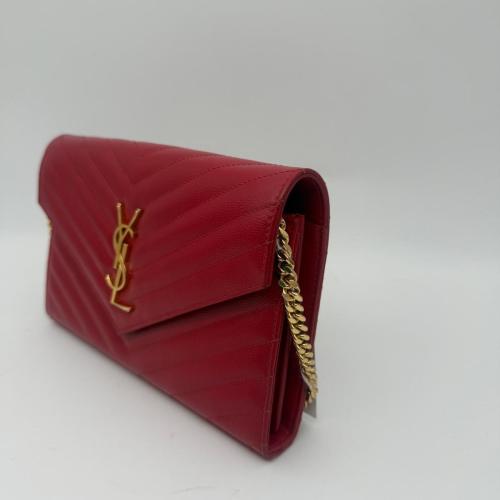 Yves Saint Laurent Red Chevron Quilted Leather Envelope Wallet on Chain photo 6