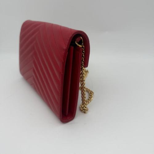 Yves Saint Laurent Red Chevron Quilted Leather Envelope Wallet on Chain photo 7