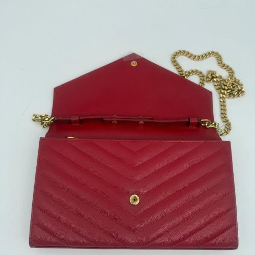 Yves Saint Laurent Red Chevron Quilted Leather Envelope Wallet on Chain photo 8