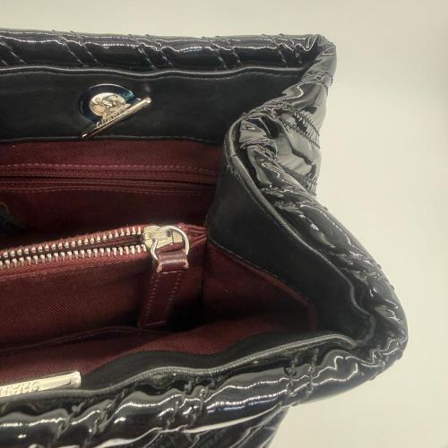 Chanel Black Patent Leather Chevron Shopping Tote photo 2