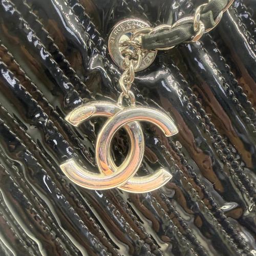 Chanel Black Patent Leather Chevron Shopping Tote photo 3