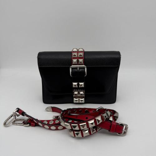 Prada Black Leather Elektra Studs Crossbody Bag