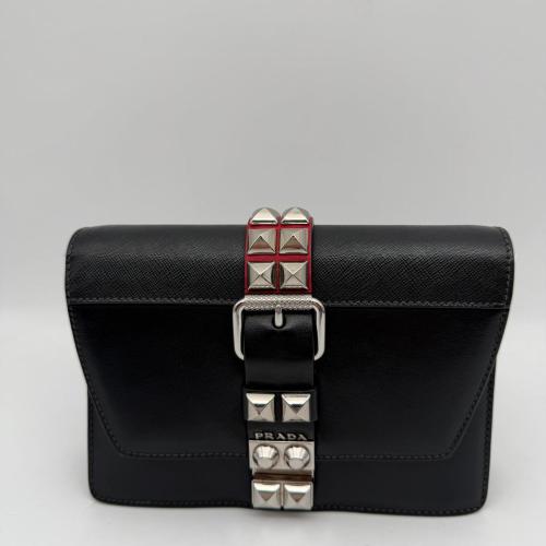 Prada Black Leather Elektra Studs Crossbody Bag photo 2