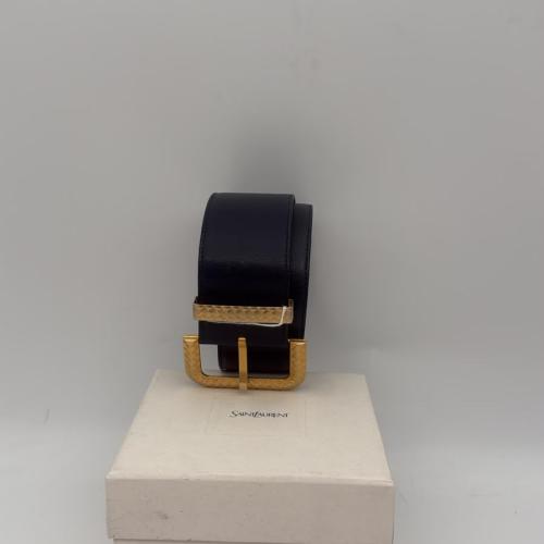 Christian Dior Black Leather Belt With Gold Buckle