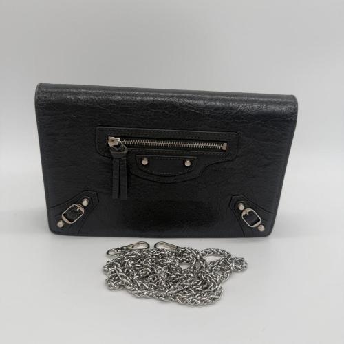 Balenciaga Black Lambskin Leather Classic City Wallet on Chain