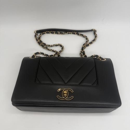 Chanel Black Chevron Leather Mademoiselle Flap Bag