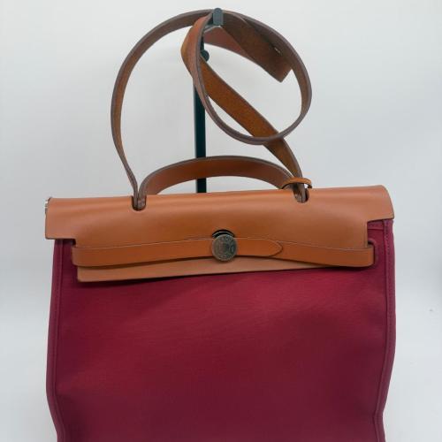 Hermès Red Canvas And Leather Herbag Zip Shoulder Bag