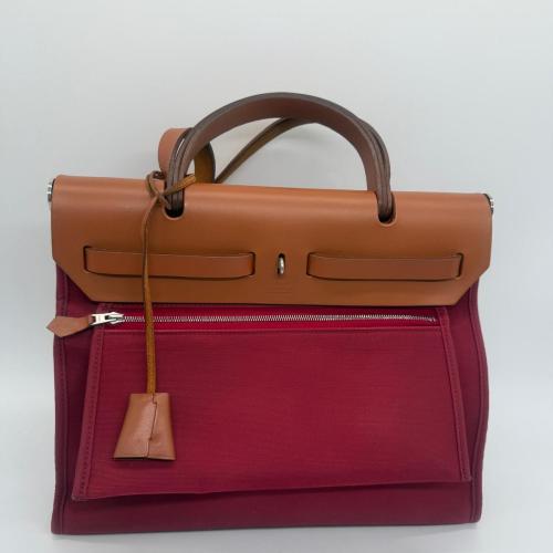 Hermès Red Canvas And Leather Herbag Zip Shoulder Bag photo 2