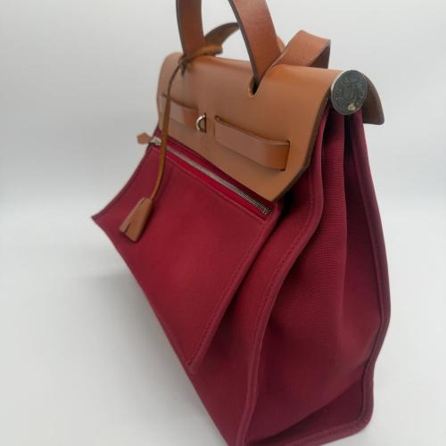 Hermès Red Canvas And Leather Herbag Zip Shoulder Bag photo 5