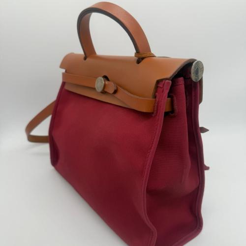 Hermès Red Canvas And Leather Herbag Zip Shoulder Bag photo 6