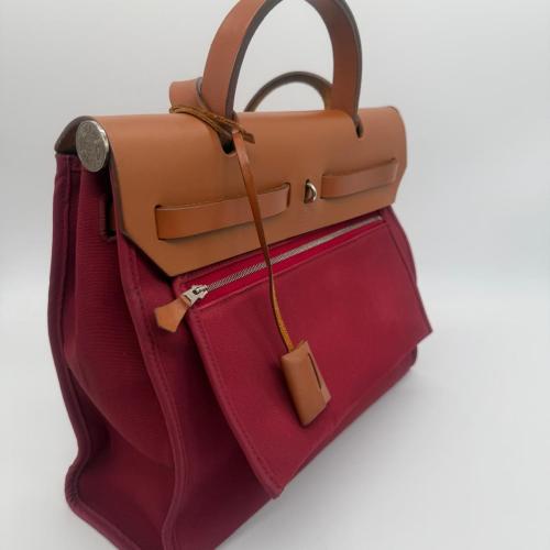 Hermès Red Canvas And Leather Herbag Zip Shoulder Bag photo 7