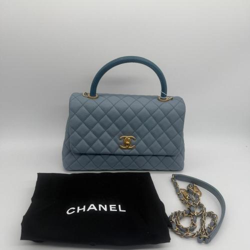Chanel Blue Quilted Leather Top Handle Bag