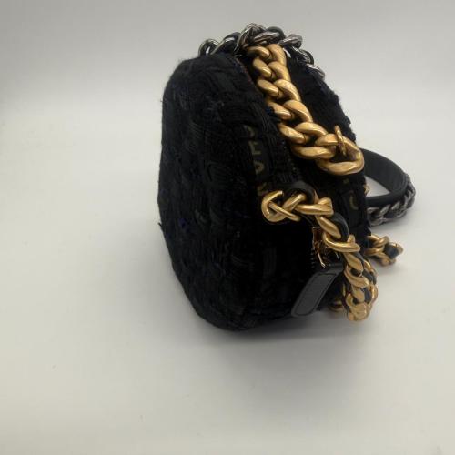 Chanel Black Tweed Chanel 19 Round Clutch with Chain photo 7