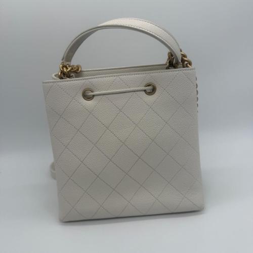 Chanel White Diamond-quilted Caviar Leather Caviar Drawstring Bucket Bag photo 2