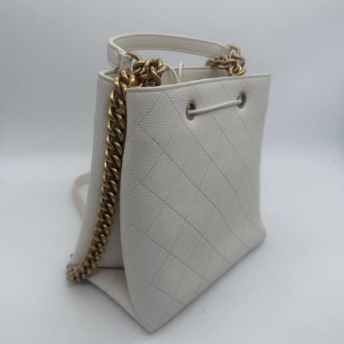 Chanel White Diamond-quilted Caviar Leather Caviar Drawstring Bucket Bag photo 7