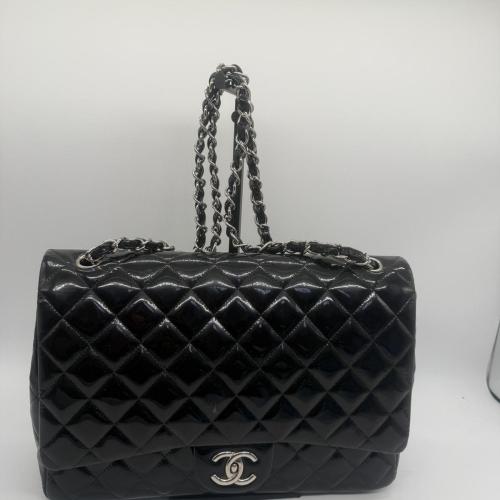 Chanel Black Quilted Patent Classic Flap Bag Black
