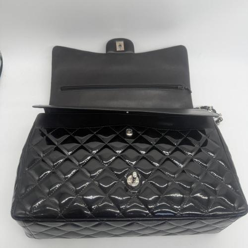 Chanel Black Quilted Patent Classic Flap Bag Black photo 5