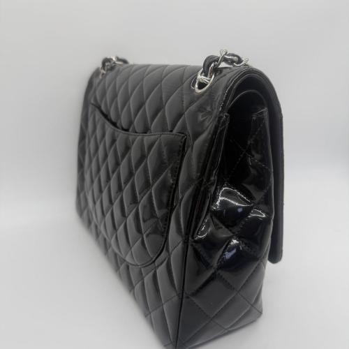 Chanel Black Quilted Patent Classic Flap Bag Black photo 6