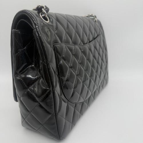 Chanel Black Quilted Patent Classic Flap Bag Black photo 7