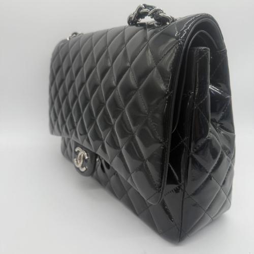 Chanel Black Quilted Patent Classic Flap Bag Black photo 8