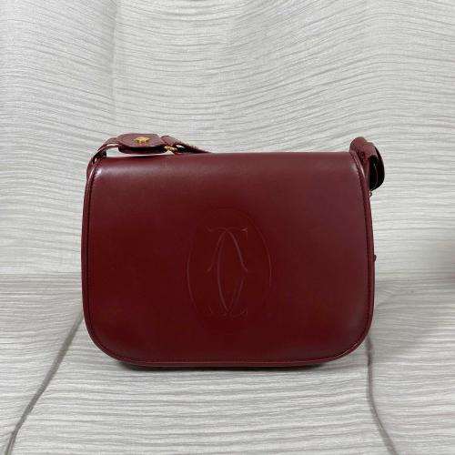 Cartier Must de Cartier Burgundy Leather Saddle Bag