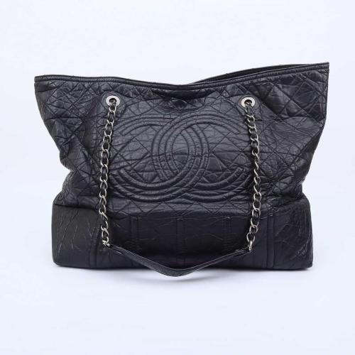 Chanel Black Distressed Calfskin Leather Moscow Tote Bag