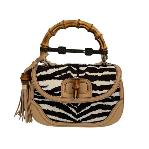 Gucci Bamboo Zebra Print Top Handle Bag