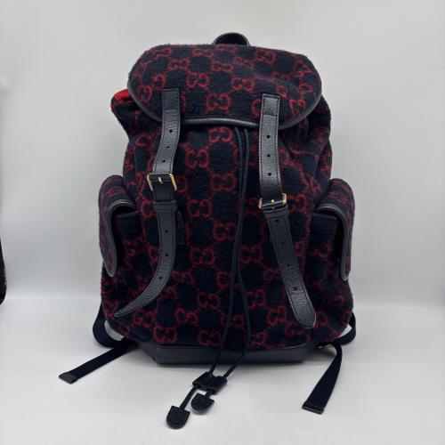 Gucci GG Monogram Wool Double-buckle Backpack