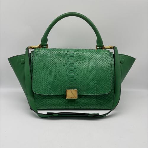 Celine Green Python Leather Trapeze Handbag