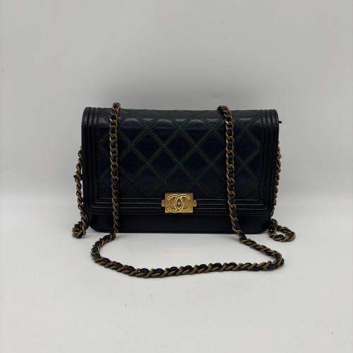 Chanel Quilted Lambskin Double Stitch Boy Wallet On Chain