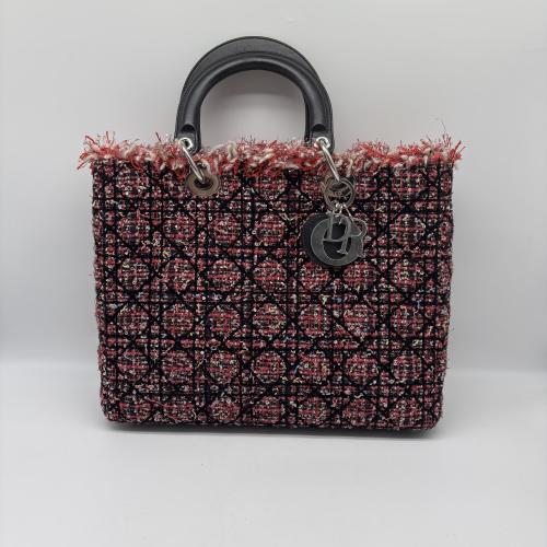 Christian Dior Tweed Cannage Fringe Lady Dior Satchel