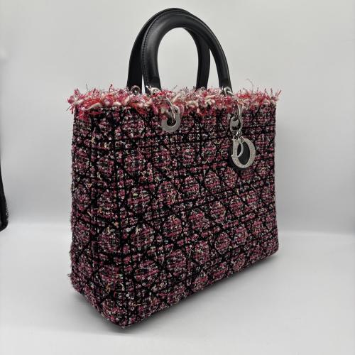 Christian Dior Tweed Cannage Fringe Lady Dior Satchel photo 5