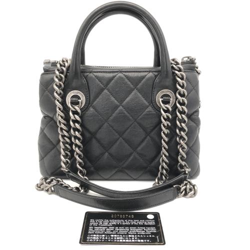 Chanel Quilted Black Leather Boy Chained Tote Bag