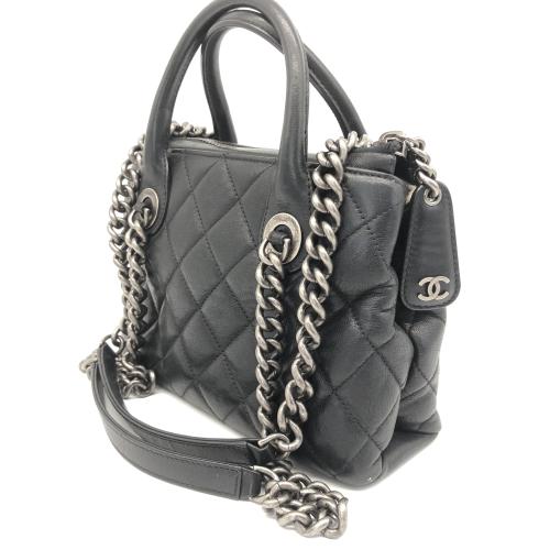 Chanel Quilted Black Leather Boy Chained Tote Bag photo 2