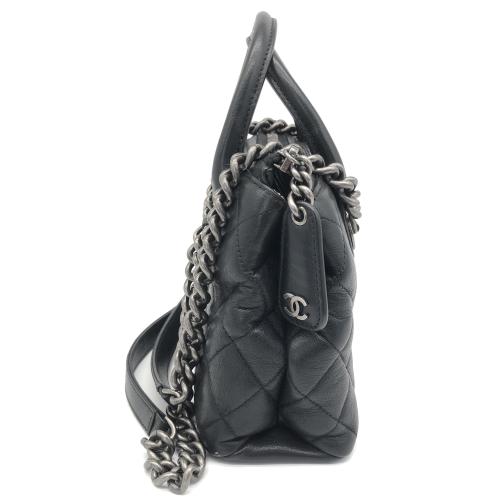 Chanel Quilted Black Leather Boy Chained Tote Bag photo 3