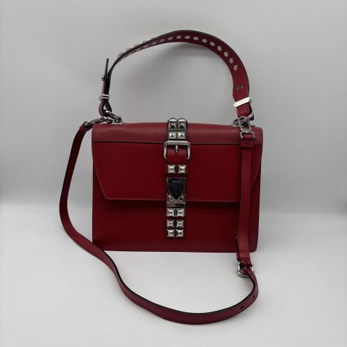 Prada Red Leather City Calf and Saffiano Studded Elektra Crossbody