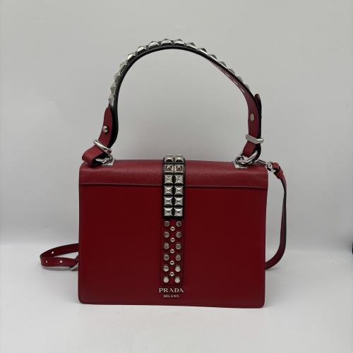 Prada Red Leather City Calf and Saffiano Studded Elektra Crossbody photo 2
